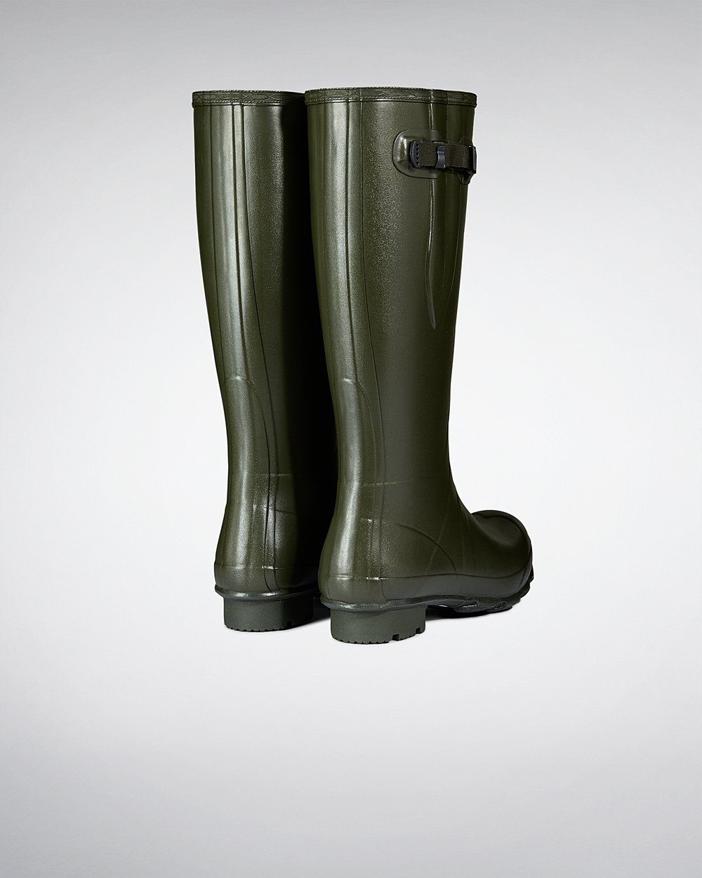 Bottes Hautes de Pluie Hunter Norris Field Side Adjustable Neoprene Lined Homme Vert Foncé Olive ERI